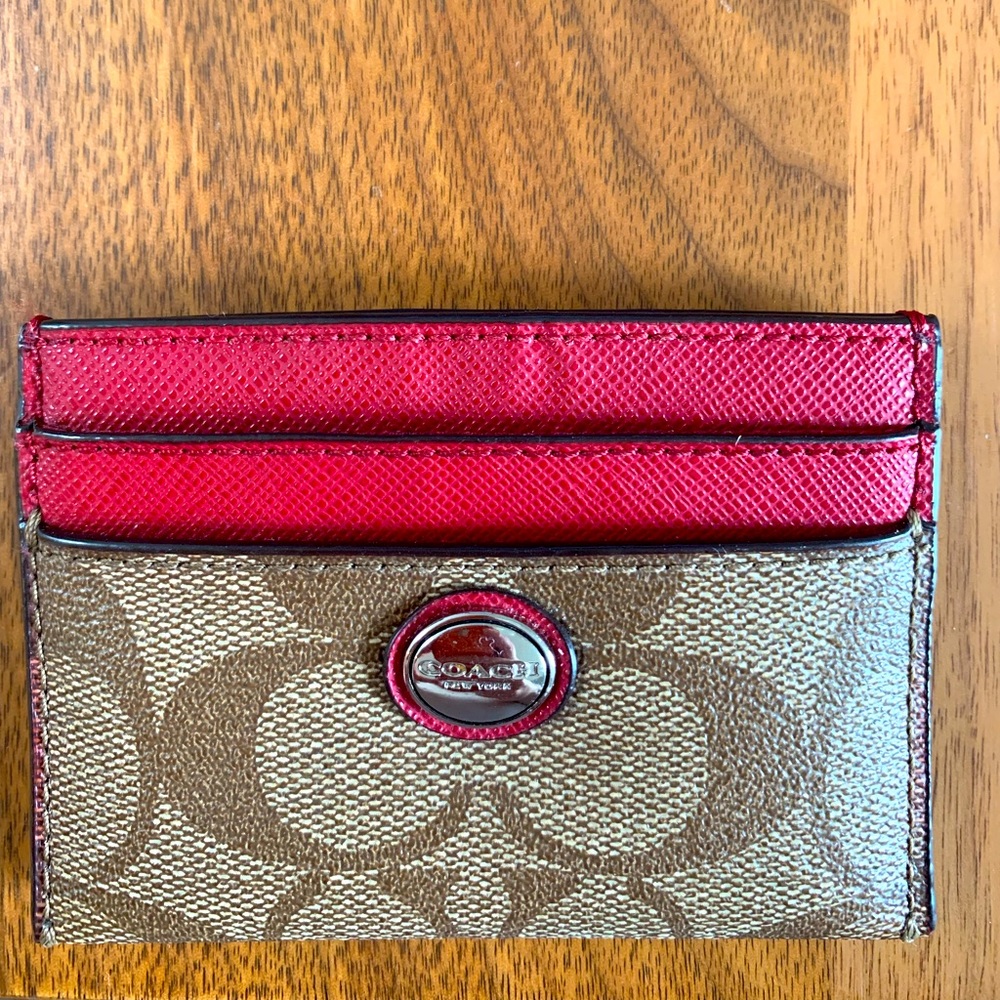 Coach Red and Brown Card Holder
